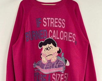 Vintage 90's Peanuts Calorías Quemadas Rosa Crewneck