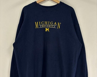 Vintage 90's Michigan bordado cuello redondo azul marino