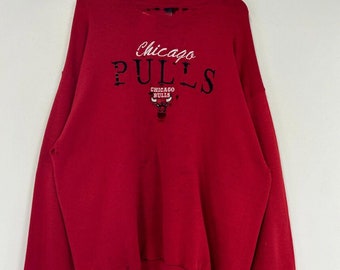 Vintage 90er Jahre Chicago Bulls Distressed Red Logo 7 Crewneck