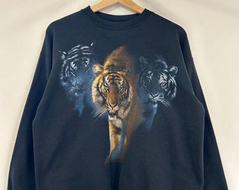 Pull ras du cou noir tigre des années 90