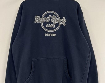 Vintage Hard Rock Café Denver sudadera con capucha azul marino