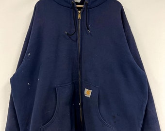 Sweat à capuche bleu marine avec doublure thermique Carhartt, vintage 90's