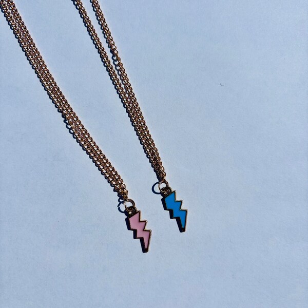 Pink and blue preppy lightning bolt necklaces