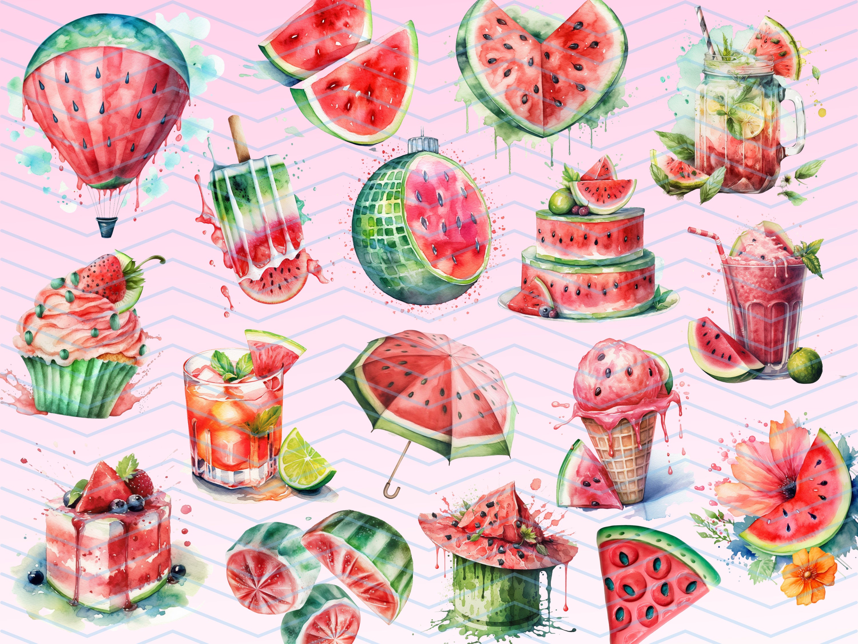 Pink Watermelon PNG Watermelon Clipart Summer Watercolor - Etsy