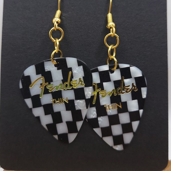 Checkered Fender Guitar Pick Earring