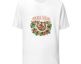 Pura Vida Sloth Shirt | Costa Rica Sloth T-Shirt | Cute Sloth Tee | Costa Rican Wildlife Gift | Tico Pride Shirt Men Women
