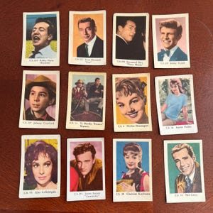 Lote de 12 tarjetas de chicles holandeses - Bobby Darin, Gina Lollobrigida y más / Colección de los años 60