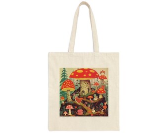 Retro '70s Mushroom & Critters Canvas Tote Bag