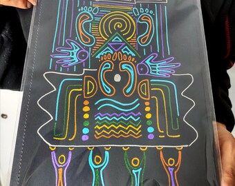 Cloud Walkers by Jacy Rojas Original Hand Drawn Acrylic Metallic Marker on Black Paper w/ Backing and Protective Sleeve
