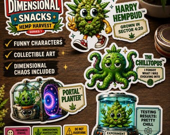 Dimensional Snacks Hemp Harvest Series 1 Stickers | Funny Sci-Fi Parody Art (Hand Cut Vinyl)
