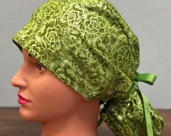 Green Floral Scrub Hat