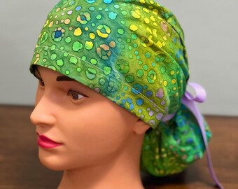 Green Multicolor Speckled Scrub Hat - **Satin Lined**