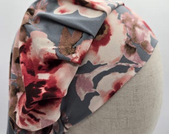 Floral Scrub Hat: Soft Stretch Knit, Elastic Back.