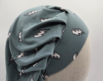 Super Soft and Stretchable Scrub Hat with Elastic -  seafoam with white lightning bolts.