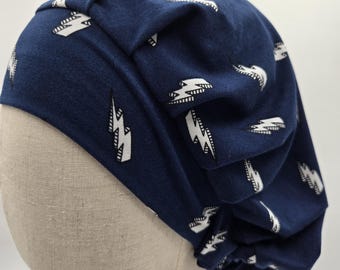 Super Soft and Stretchable Scrub Hat with Elastic -  Blue with white lightning bolts.
