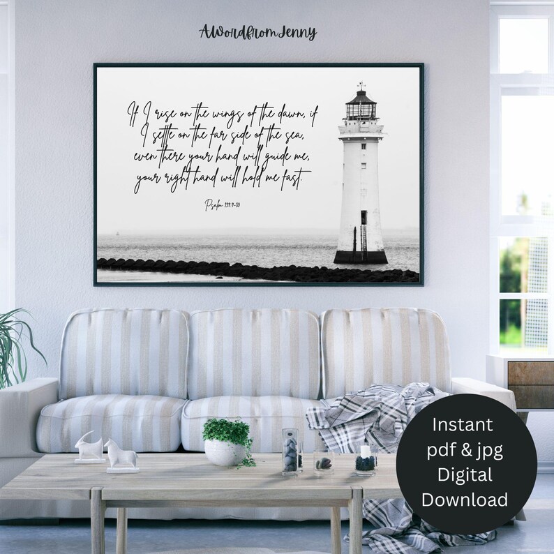 Psalm 139:9 Inspirational Bible Verse Scripture Print, If I Rise on the ...