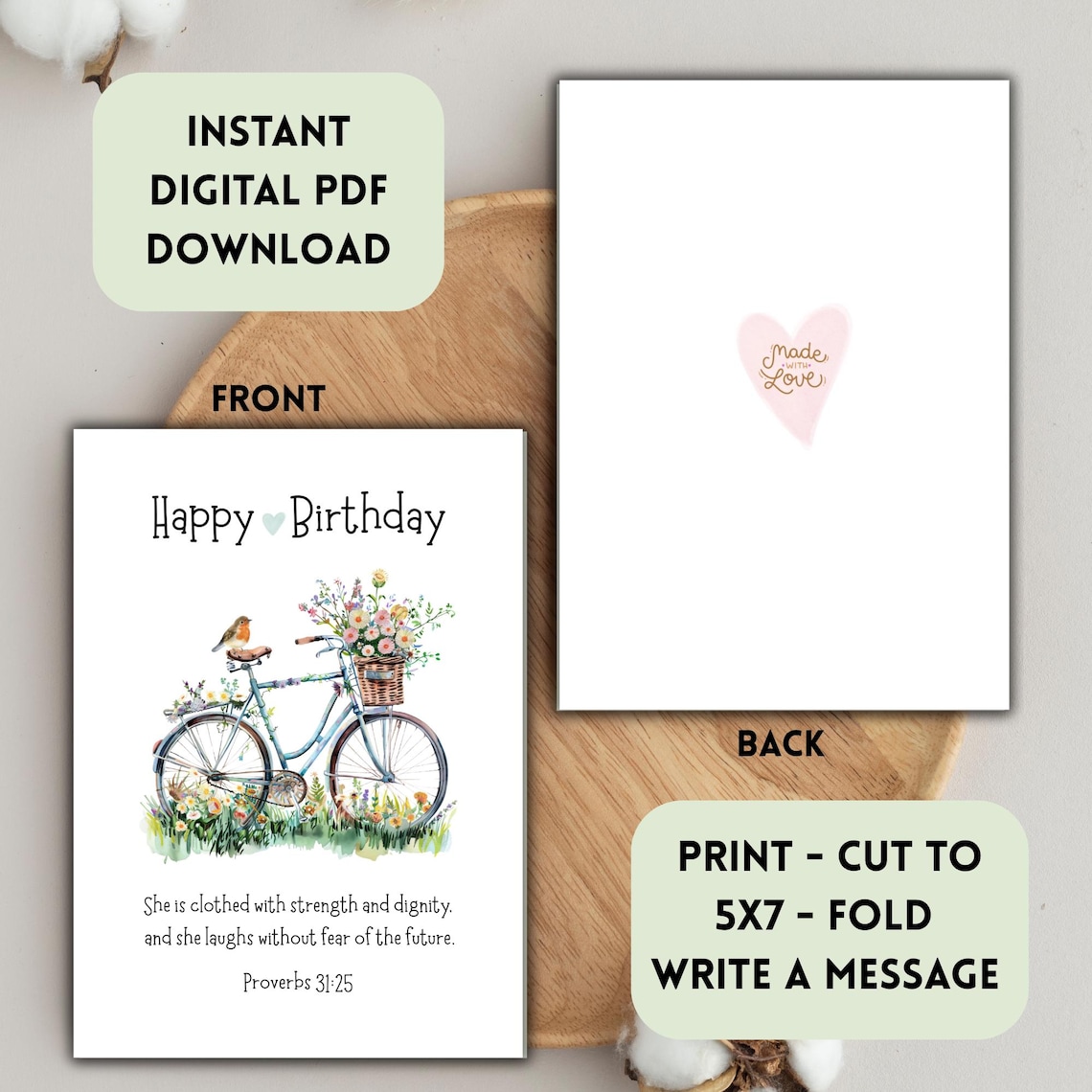 Proverbs 31:25 Printable Happy Birthday Card for Her Christian