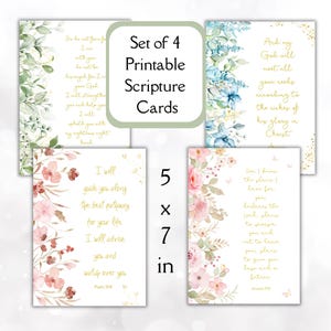 Conjunto de 4 cartões de encorajamento diário com versículos bíblicos cristãos florais para impressão, cartões de felicitações para download digital instantâneo em PDF