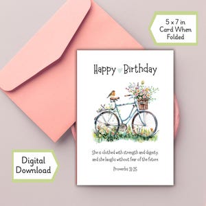 Provérbios 31:25 Cartão de Feliz Aniversário para Imprimir para Ela Versículo da Bíblia Cristã Cartão de Saudações para Imprimir Instantâneo PDF Download Digital