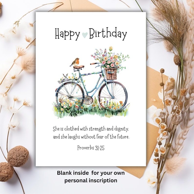 Proverbs 31:25 Printable Happy Birthday Card for Her Christian