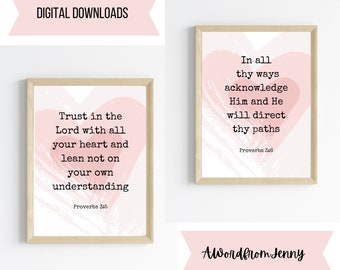 Księga Przysłów 3:5-6 Zaufaj Panu całym sercem | Wydruk z wersetem biblijnym | Chrześcijańska sztuka ścienna do pokoju dziewczynki | Natychmiastowe pobranie