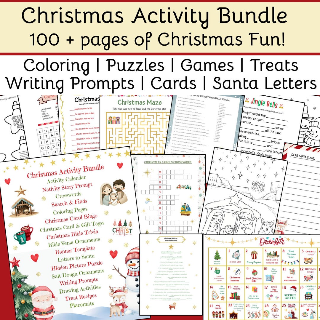 Christmas Coloring Pages for Kids | Bundle | Games | Crafts | Writing ...