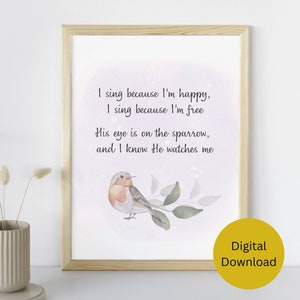 His Eye is on the Sparrow Christian Faith Church Gospel Hymn Printable Inspirational Art Gift Home Decor Wall Art Digital Printable Download