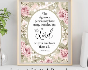 Psalm 34:19 Schrift Druck | Bibel Vers Wandkunst |Christian Home Decor | Schrift Wandkunst | Inspirierende Kunstdruck | Christliche Wandkunst