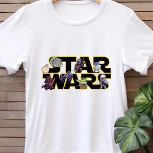 Star Wars Characters Shirt, Grogu, Vader, Droid Graphic Tee, Gift for Star Wars Fans, Vintage Style, Family Matching Disney Vacation Shirts