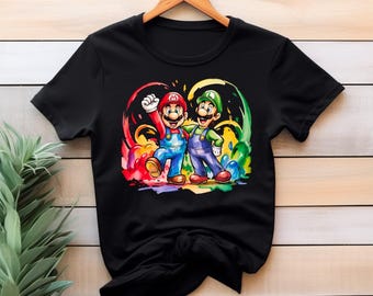 Camiseta de Super Mario Bros., camiseta de jugador con acuarela, regalo para fans de Nintendo