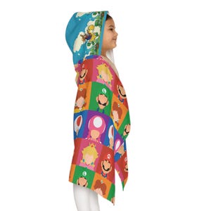 Youth Hoodie Towel - Fun Mario Characters for Kids, Perfect for Beach Days, Swimming, Bath Time, Gift for Young Gamers, Cute Hooded Towel
