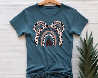 Camiseta con orejas de leopardo de Disney, camiseta con lazo de Minnie Mouse, bonita camiseta de Mickey Castle, atuendo de vacaciones Disney para mujer, regalo de cumpleaños Disney para pareja.