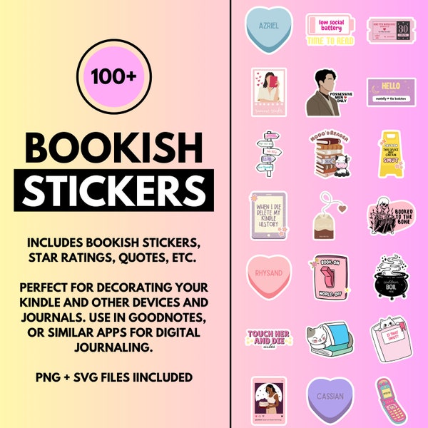 Book Lover Stickers Printable | Book Doodles | Bookish Digital Stickers | Instant Download |  PNG Files | SVG Files | Kindle Stickers