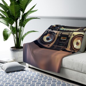 Retro Futuristic Boom Box Cozy Soft Warm Sherpa Fleece Blanket