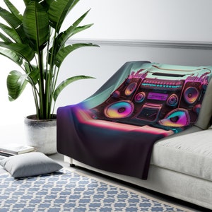 Purple Haze Boom Box Cozy Soft Warm Sherpa Fleece Blanket