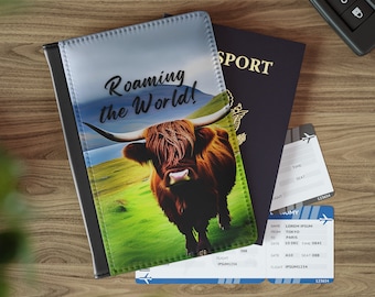 Portapassaporto Highland Cow / Custodia in pelle vegana con protezione RFID