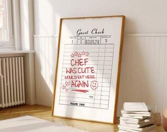 PRINTABLE Wall Art, Chef was cute would eat here again print, Retro Quote, cute kitchen art, aesthetic | Downloadable Digital Art | PS-1113