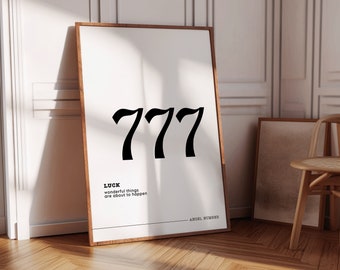 PRINTABLE Wall Art, Angel Number Poster 777, Angel Number Wall Art, Energy Wall Art, Spiritual Poster, Downloadable Digital Art | PS-1103
