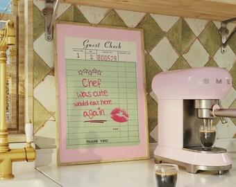 PRINTABLE Wall Art, Chef was cute would eat here again print, Retro Quote, cute kitchen art, pink | Downloadable Digital Art | PS-1112