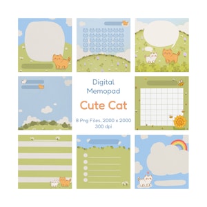 Cute Cat Digital Memo Pad Digital Memo Pad Stickers, Spring, Digital Planner Stickers, Journal Stickers, Digital Notes Stickers, Notebooks