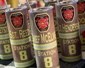 Firemen Tumbler Customized with Station and Badge Firefighters Firemen Gifts Personalized Gifts for Him Turnout Gear Design