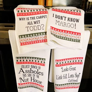 Funny Christmas Vacation Hand Towel Set: White Elephant Gift Set of all 4