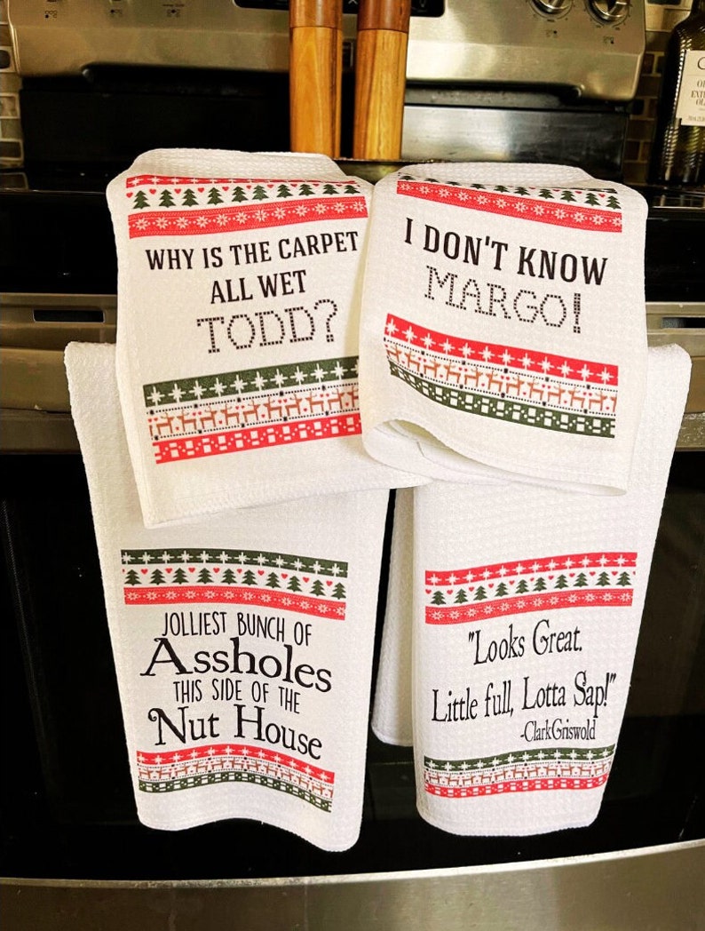 Funny Christmas Vacation Hand Towel Set: White Elephant Gift Set of all 4