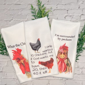 3 CHICKENS Flour Sack Decorative Tea Dish Towel Gift Kitchen