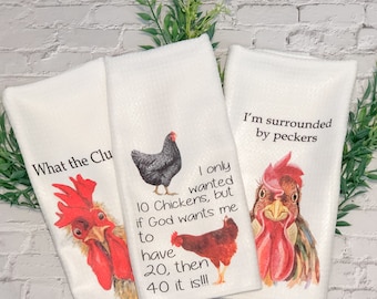 Divertido juego de toallas de pollo de tres o amante del pollo regalo toalla de cocina decoración de pollo regalo de pollo popular