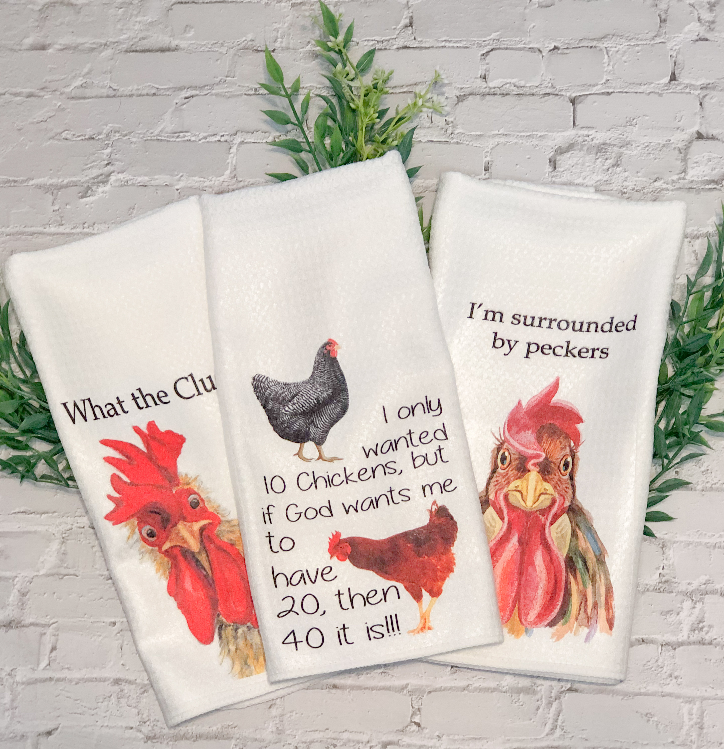 Funny Chicken Towel Set of Three or Chicken Lover Gift Kitchen Towel Chicken Decor Popular Chicken Gift