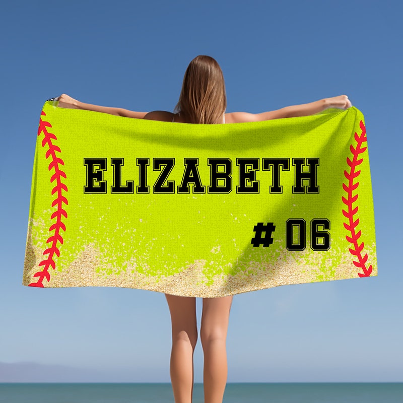 Personalized Softball Beach Towel, Custom Softball Gifts, Softball Pool Towel, Softball Team Gifts, Softball Player Gift, Softball Mom