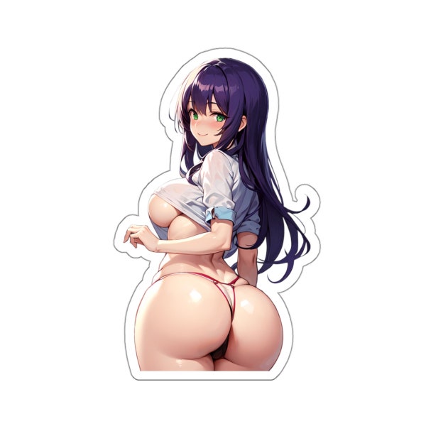 Purple Hair Waifu With Big Butt in Thong Stickers