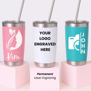 Custom Company Logo Tumbler With Name 20 oz,Corporate Logo Gifts Bulk,Personalized Tumblers Employees,Business Logo Water Bottles,Engraved