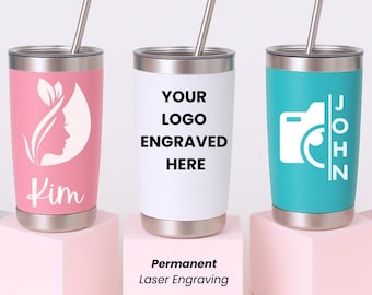 Custom Company Logo Tumbler With Name 20 oz,Corporate Logo Gifts Bulk,Personalized Tumblers Employees,Business Logo Water Bottles,Engraved